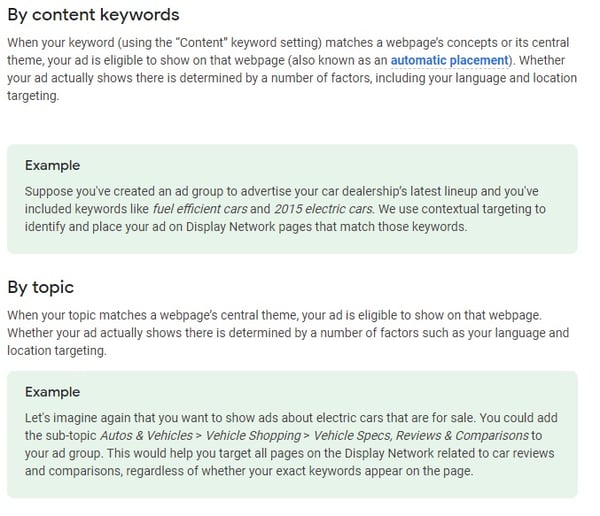 Google Contextual campaign targeting Example